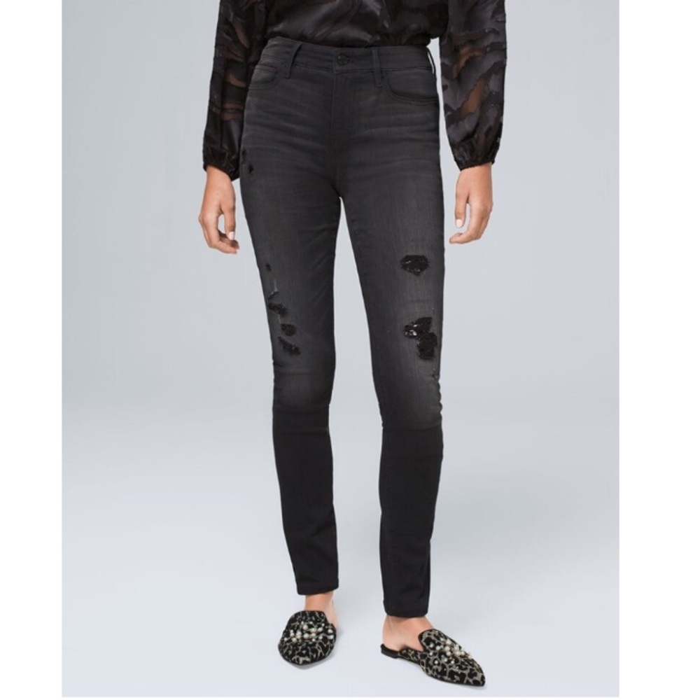 WHBM High-Rise Sequin Destructed Skinny